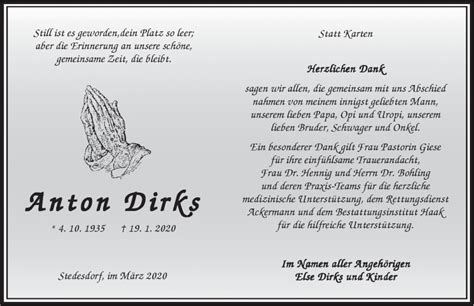 Traueranzeigen Von Anton Dirks Nordwest Trauer De