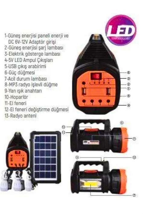 Klaus Ke Led Solar Enerjili Arjl El Feneri Ok Fonksiyonlu Usb