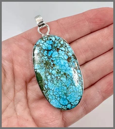 Turquoise Pendant Sterling Silver Vintage Pendant 2 34 Long Big Ruby Lane