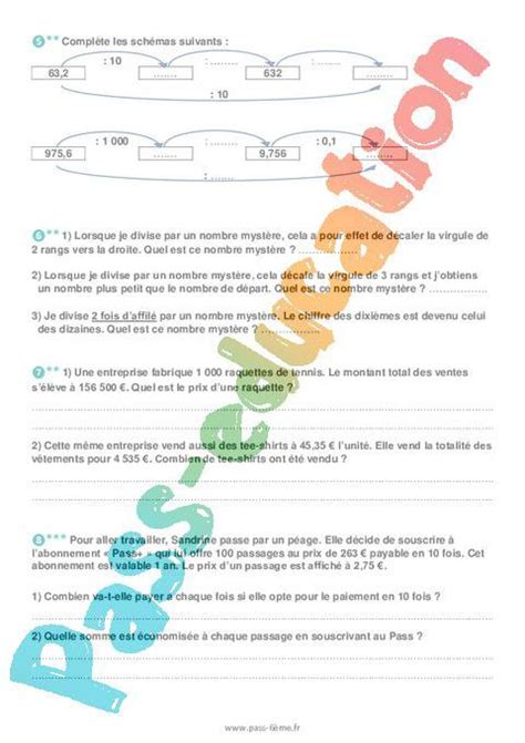 Division Par 10 100 0 1 0 01 Exercices De Nombres Et Calculs