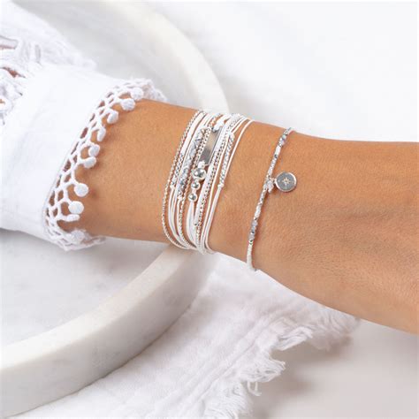 Bracelet Blanc Triple Tours Plaque Fine Argent Bracelets Argent