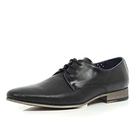 River island Black Embossed Leather Formal Shoes in Black for Men | Lyst