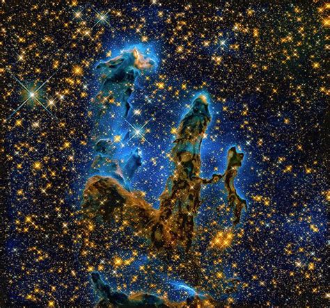 Space Image Pillars Of Creation With Sparkling Golden Stars The Nasa Esa Hubble Space Telescope