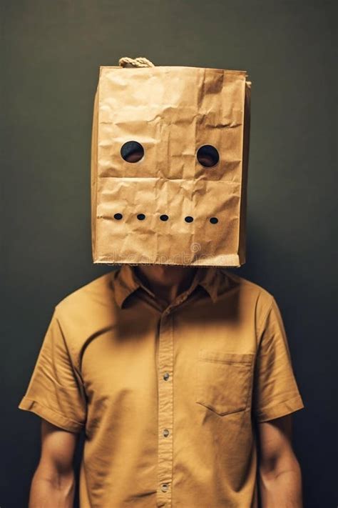 Man With A Paper Bag With Holes For Eyes On His Head Generative Ai