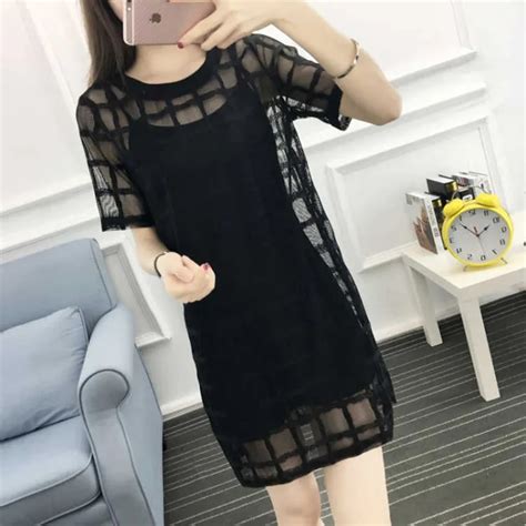 Stylish O Neck Solid Color Spliced Loose Hollow Out Mini Dress Womens