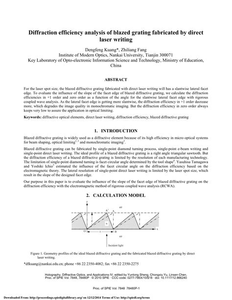 (PDF) Diffraction efficiency analysis of blazed grating fabricated by ...