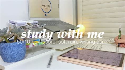 1 Hour Late Night Study With Me 50 10 Pomodoro Realtime Soft Rain