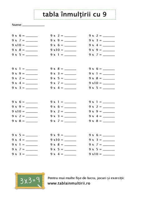 Fise De Lucru Cu Tabla Inmultirii Cu 9 Ws4 Pdf