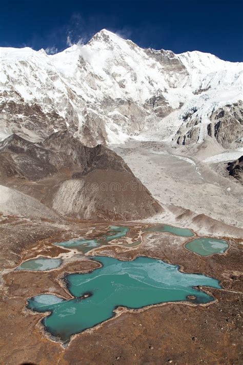 View Of Mount Cho Oyu And Cho Oyu Base Camp Stock Image Image Of Area