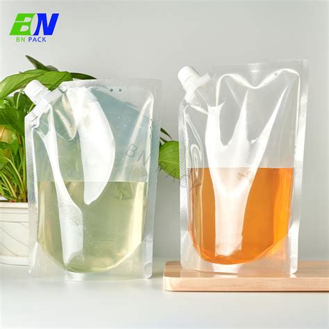 High End Stand Up Mylar Pack Transparent Plastic Juice Alcohol Liquid