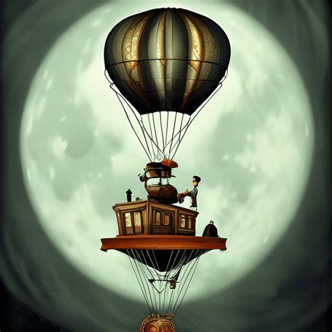 Ilustración surrealista gótica Steampunk del globo aerostático Moon