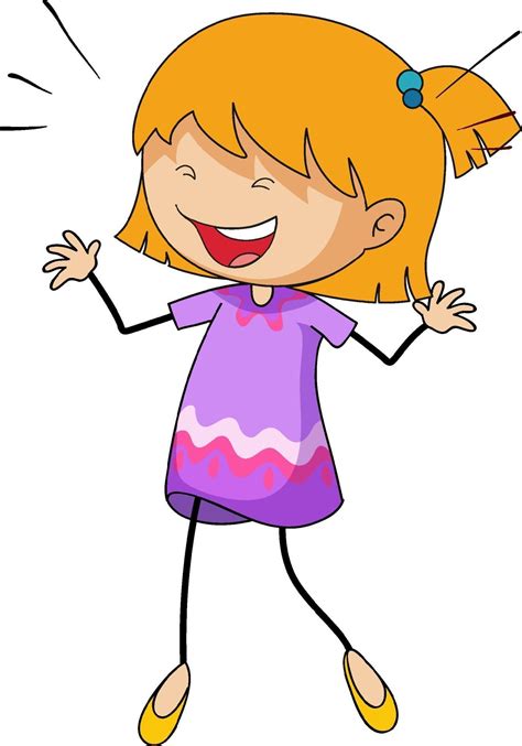 un personaje de dibujos animados de doodle de niña feliz aislado