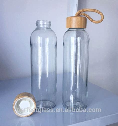 Glass Bottle With Bamboo Lid Glass Water Bottle Water Bottle Bottle