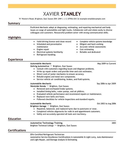 Expert Mechanic Resume Examples Samples For Livecareer