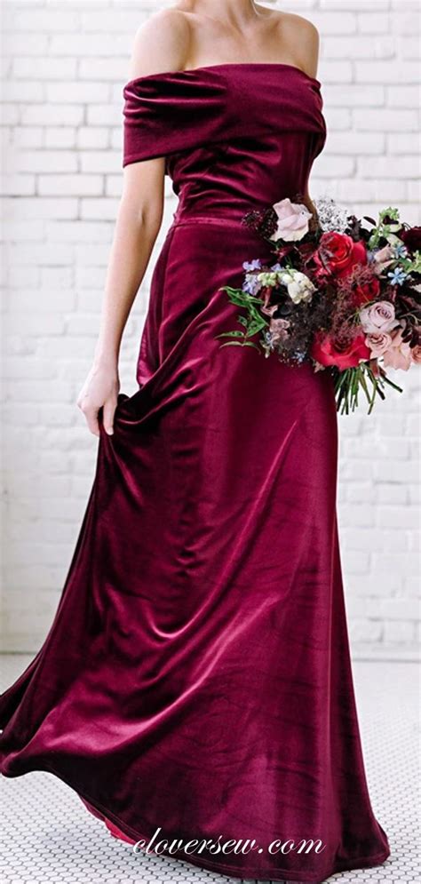 Off The Shoulder Maroon Velvet Fashion Bridesmaid Dresses Cb0208