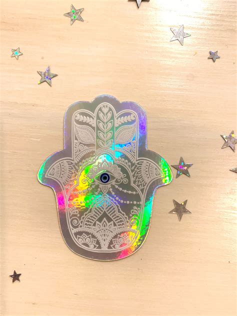 Holographic Sticker Hamsa Hand Evil Eye Vinyl Sticker Etsy Uk