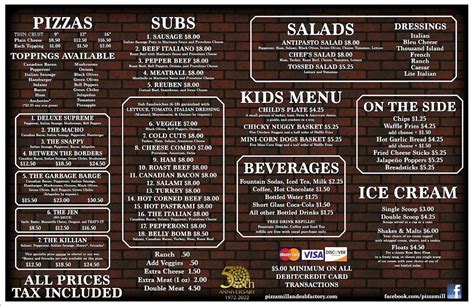 Menu at Pizza Mill & Sub Factory (Alamogordo) pizzeria, Alamogordo