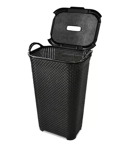 Cesto Rattan Grande Litros Tampa Basculada Preto Mercadolivre