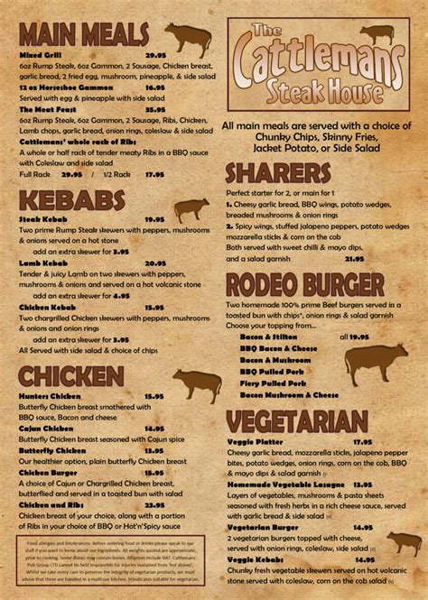 Menu Cattlemans Steakhouse