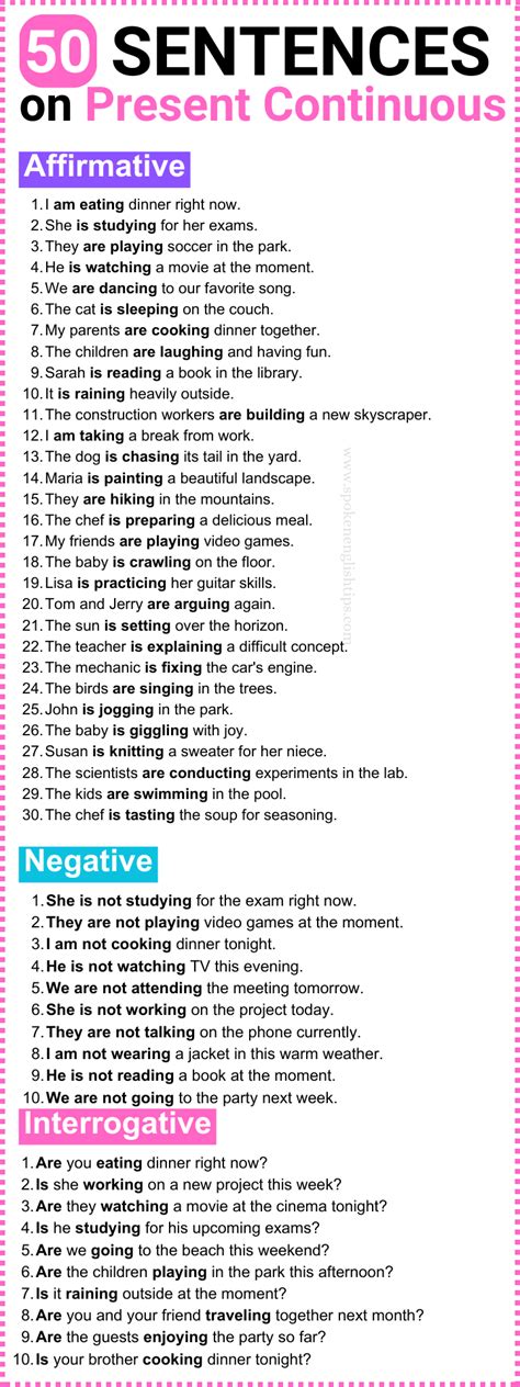 50 Sentences Of Present Continuous Tense Examples January 2025