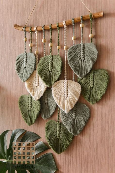 Macrame Leaf Wall Hanging Macrame Wall Hanging Green Wall Art Boho