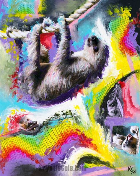 Psychedelic Sloth Art Sloth Print On Canvas Or Paper By Krystle Cole Etsy