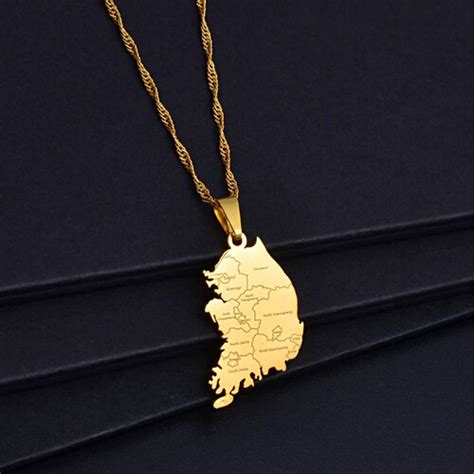 18k Gold Plated South Korea Map With Cities Necklace Etsy