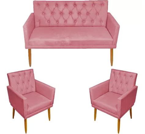 Kit abatible y 2 sillones decorativos Capitonê con base de color rosa