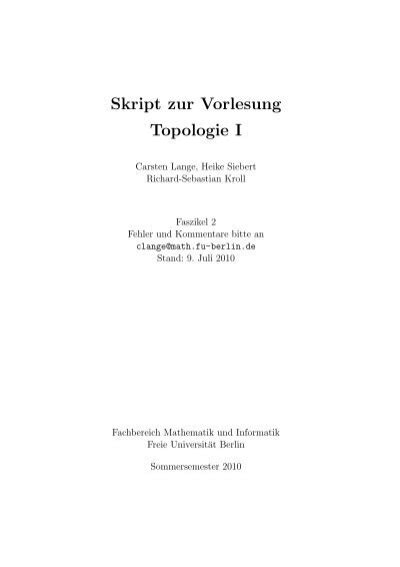 Skript Zur Vorlesung Topologie I Freie Universit T Berlin