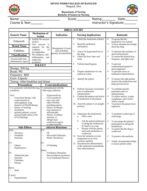 Celecoxib Os Cele Drug Study Name Score Rating Date Course