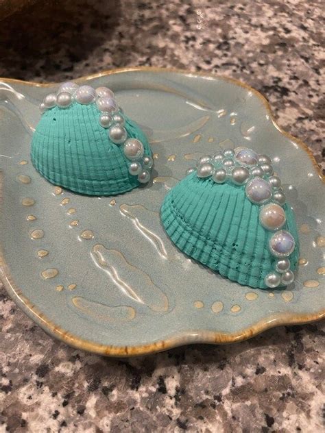 Caribbean Blue Seashells/pearls/rhinestones/set of 2/cockle Shell/beach ...