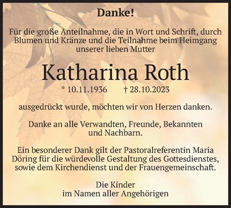 Traueranzeigen Von Katharina Roth Trauer Merkur De