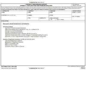 Dd Form Contract Performance Report Format Explanations