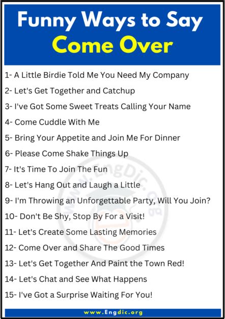 30 Funny Ways To Say Come Over EngDic