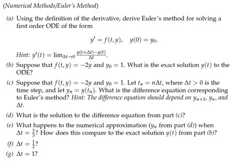 Solved (Numerical Methods/Euler's Method) (a) Using the | Chegg.com