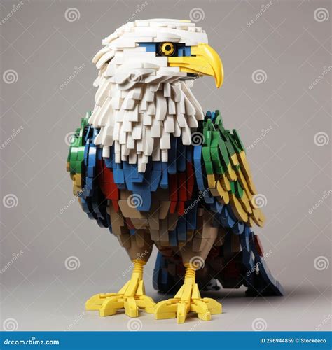 Colorful Lego Bald Eagle Model With Realistic Sculptures Stock