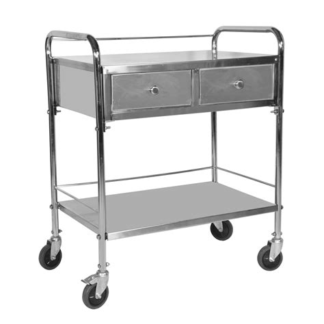 Medicine Trolley Stainless Steel Medical Trolley With Two Drawers