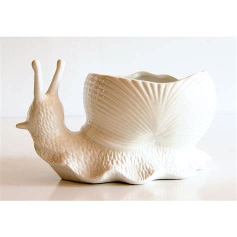 Vintage Italian White Ceramic Figural Snail Planter | Chairish