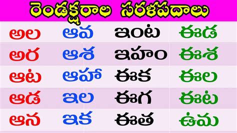 Two Letter Words In Telugu Sarala Padalu In