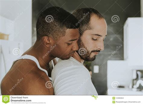 Gay Couple Hugging In The Kitchen Stock Photo Image Of Lgbtq Dating