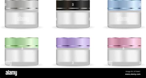 Round White Matt Glass Jars Set With Different Color Plastic Lids For