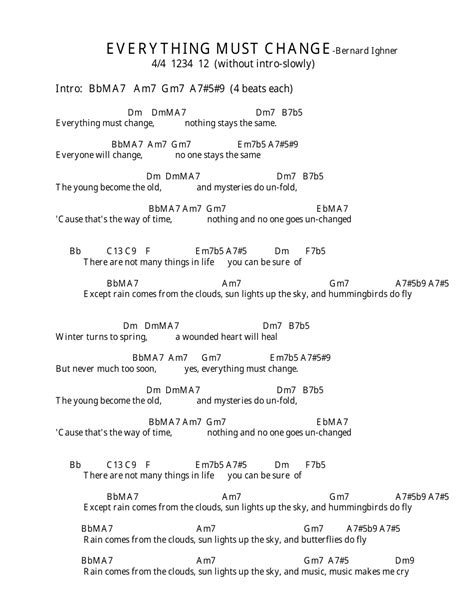 Bernard Ighner Everything Must Change Ukulele Chord Chart Download