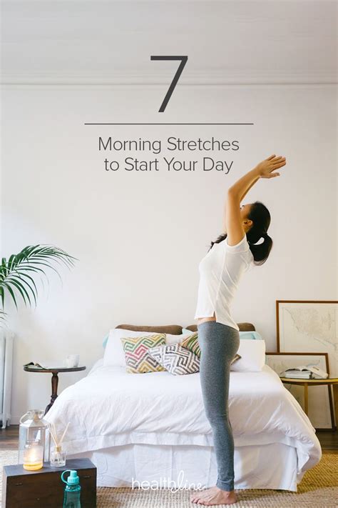 A Woman Doing Yoga On Her Bed With The Words 7 Morning Stretches To