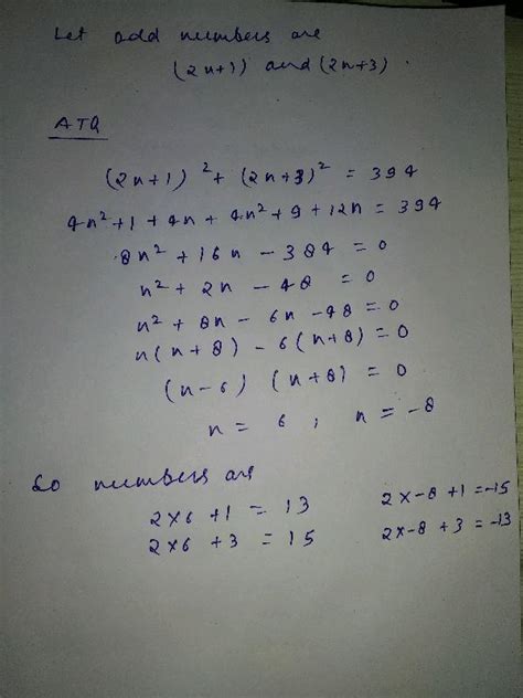 Sect Pum Of Square Of Two Consecutive Odd Number Is 394 The Numbes