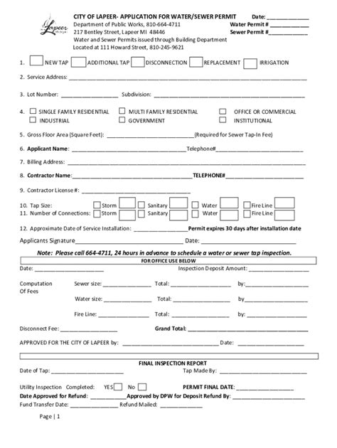 Fillable Online Public Works Forms Welcome To Lapeer Mi Fax Email