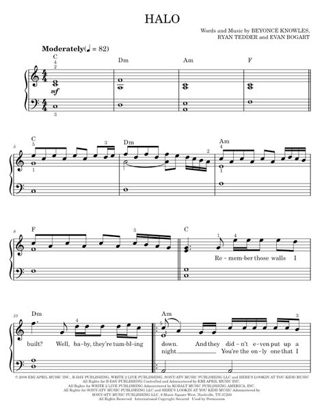 Play Official Version Of Halo Sheet Music By Beyoncé For Piano