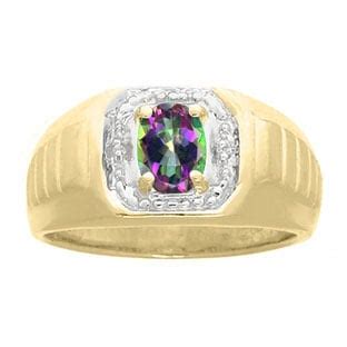 Diamond And Yellow Gold Men S Mystic Fire Topaz Ring Gemologica A