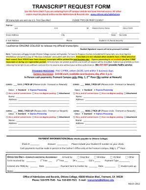 Fillable Online Ohlone Transcript Request Form Restricted Use