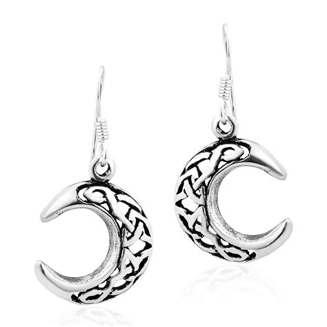 Crescent Moon With Celtic Knotwork Sterling Silver Dangle Earrings Ebay