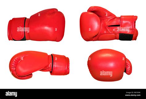 Red Boxing Gloves In Different Camera Angles On White Background Stock